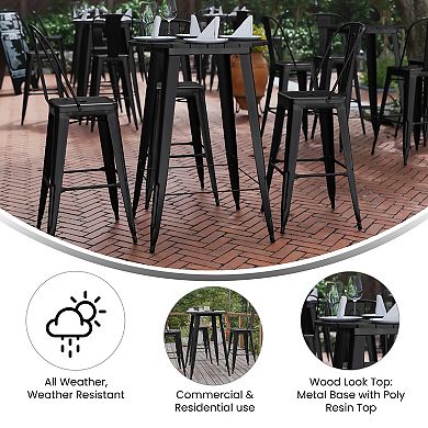 Merrick Lane Dryden Indoor/Outdoor Bar Top Table, 30" Round All Weather Poly Resin Top with Steel base