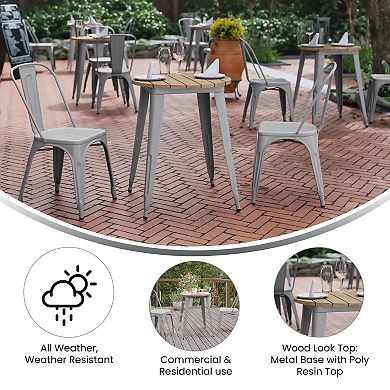 Merrick Lane Dryden Indoor/Outdoor Dining Table, 23.75" Round All Weather Poly Resin Top with Steel Base