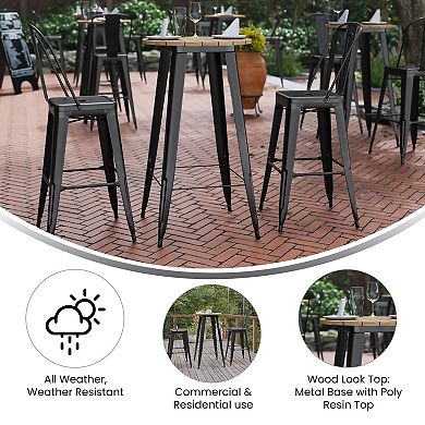 Merrick Lane Dryden Indoor/Outdoor Bar Top Table, 23.75" Round All Weather Poly Resin Top with Steel base