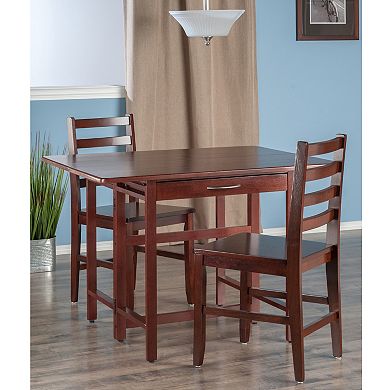 Set of 3 Rich Walnut Drop Leaf Table with Ladder Back Design Chair 41.5"