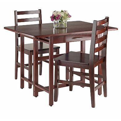 Set of 3 Rich Walnut Drop Leaf Table with Ladder Back Design Chair 41.5"