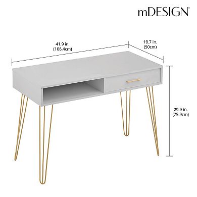 mDesign Metal/Wood Home Office Desk with Drawer, Hairpin Legs