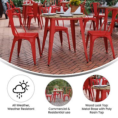 Merrick Lane Dryden Indoor/Outdoor Dining Table, 30" Round All Weather Poly Resin Top with Steel Base