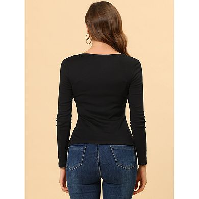 Women's Sweetheart Neck Ruched Long Sleeve Slim Rib Knit Top