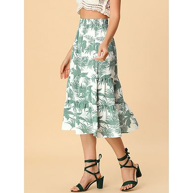 Women's Leaves Printed A-line Tiered Summer Skirts