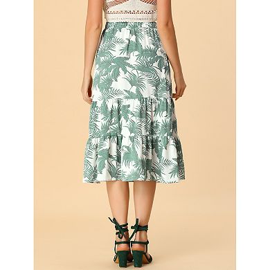 Women's Leaves Printed A-line Tiered Summer Skirts