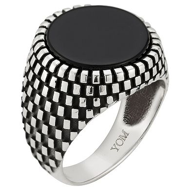 Menster Sterling Silver Black Onyx Oxidized Signet Ring