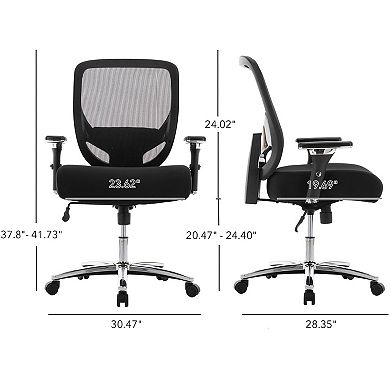 Mid-Back Mesh Office Chair 500 lbs, Ergonomic Desk Chair with Wide Thick Seat and Adjustable Arms