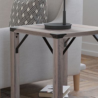 Flash Furniture Wyatt Modern Farmhouse Wooden 2-Tier End Table with Black Metal Accents