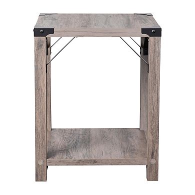 Flash Furniture Wyatt Modern Farmhouse Wooden 2-Tier End Table with Black Metal Accents