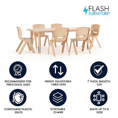 Flash Furniture Emmy Rectangular Plastic Adjustable Activity Table Set with 6 Chairs