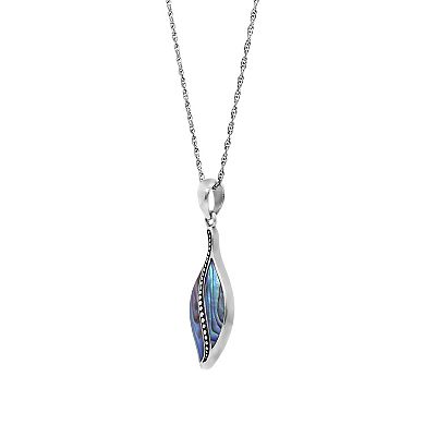 Main and Sterling Oxidized Sterling Silver Abalone Leaf Pendant Necklace