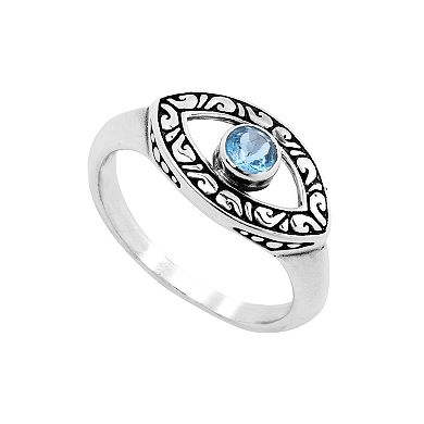 Main and Sterling Oxidized Sterling Silver Blue Topaz Guardian Eye Ring