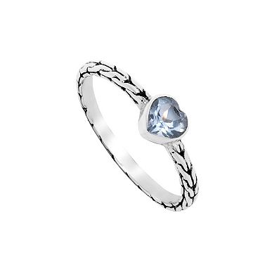 Main and Sterling Oxidized Sterling Silver Blue Topaz Heart Ring