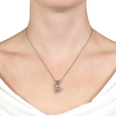 Main and Sterling Oxidized Sterling Silver Hummingbird Pendant Necklace 