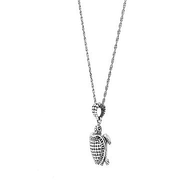 Main and Sterling Oxidized Sterling Silver Beaded Turtle Pendant Necklace