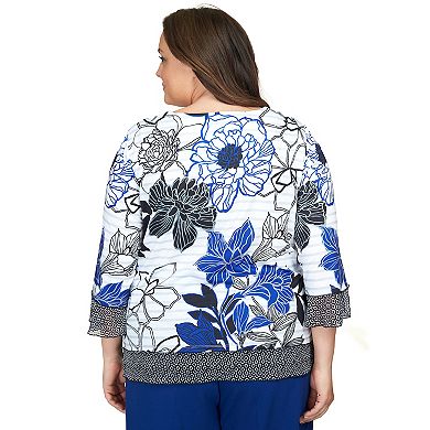 Plus Size Alfred Dunner Geo Trim Floral Stripe Top