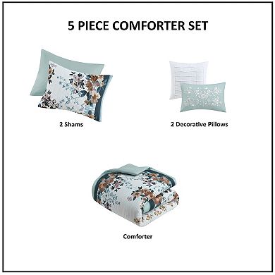 Madison Park Alaina 5-Piece Floral Cotton Comforter Set with Throw Pillows