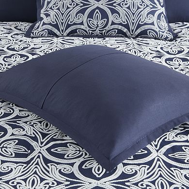 Madison Park Marlon 7-Piece Flocked Comforter Set with Euro Shams and Throw Pillows