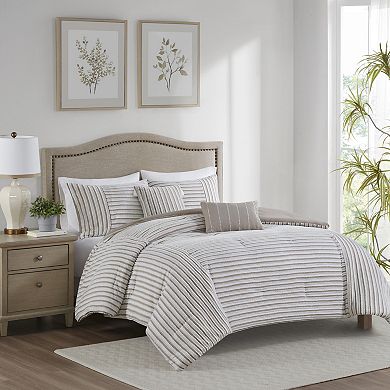 Madison Park Bryn 5-Piece Clipped Jacquard Comforter Set with Throw Pillows