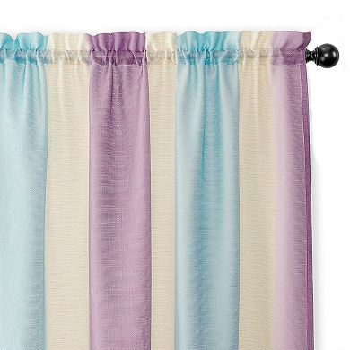 Kate Aurora 2 Pack Rainbow Striped Rod Pocket Semi Sheer Linen Window Curtain Panels