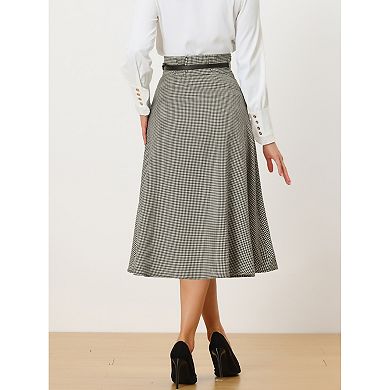 Women's Vintage Checked High Belted Waist A-line Plaid Skirt