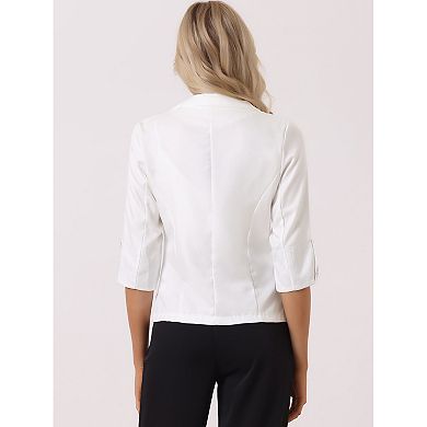 Women's Office Work Suit Jacket Notched Lapel Collar 3/4 Sleeve Blazer