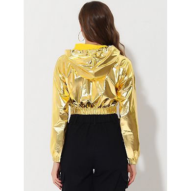 Women's Crop Top Hoodies Holographic Shiny Metallic Sweatshirts