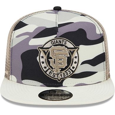 Men's New Era White San Francisco Giants Chrome Camo A-Frame 9FIFTY Trucker Snapback Hat