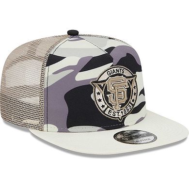 Men's New Era White San Francisco Giants Chrome Camo A-Frame 9FIFTY Trucker Snapback Hat