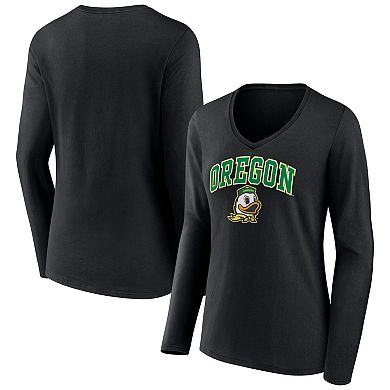 Women's Fanatics Branded Black Oregon Ducks Evergreen Campus Long Sleeve V-Neck T-Shirt