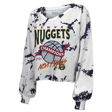 Women's Majestic Threads  White Denver Nuggets 2023 NBA Finals Champions Off-Shoulder Tie-Dye Long Sleeve V-Neck T-Shirt