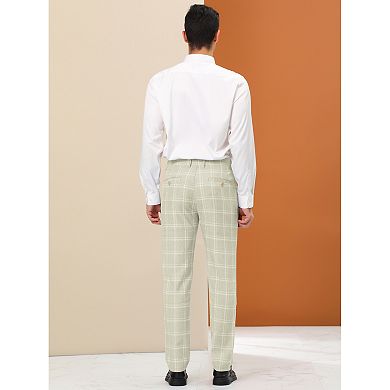 Men's Plaid Dress Pants Regular Fit Flat Front Checked Trousers