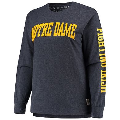 Women's Pressbox Heathered Navy Notre Dame Fighting Irish Plus Size Two-Hit Canyon Long Sleeve T-Shirt