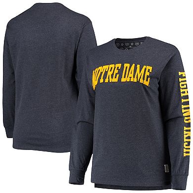 Women's Pressbox Heathered Navy Notre Dame Fighting Irish Plus Size Two-Hit Canyon Long Sleeve T-Shirt