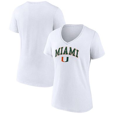 Women's Fanatics Branded White Miami Hurricanes Evergreen Campus V-Neck T-Shirt