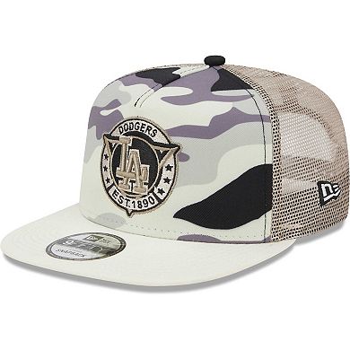 Men's New Era White Los Angeles Dodgers Chrome Camo A-Frame 9FIFTY Trucker Snapback Hat