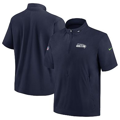 Men's Nike College Navy Seattle Seahawks Sideline Coach Short Sleeve Hoodie Quarter-Zip Jacket