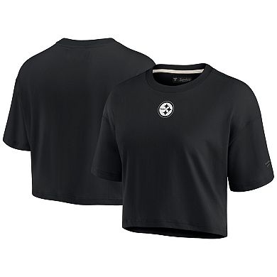 Women's Fanatics Signature Black Pittsburgh Steelers Super Soft Short Sleeve Cropped T-Shirt