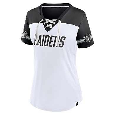 Women's Fanatics Branded White Las Vegas Raiders Dueling Slant V-Neck Lace-Up T-Shirt