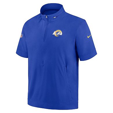 Men's Nike  Royal Los Angeles Rams Sideline Coach Short Sleeve Hoodie Quarter-Zip Jacket