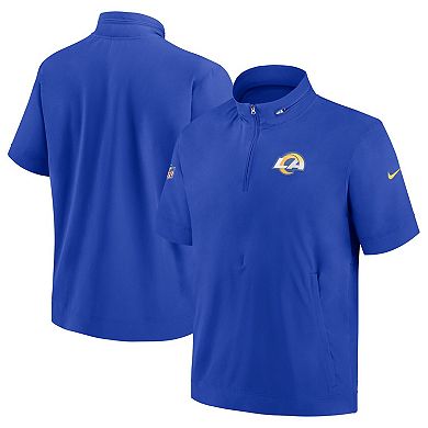 Men's Nike  Royal Los Angeles Rams Sideline Coach Short Sleeve Hoodie Quarter-Zip Jacket