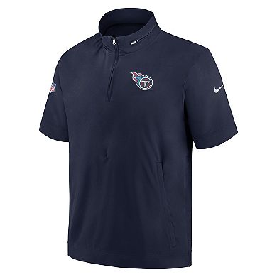 Men's Nike  Navy Tennessee Titans Sideline Coach Short Sleeve Hoodie Quarter-Zip Jacket