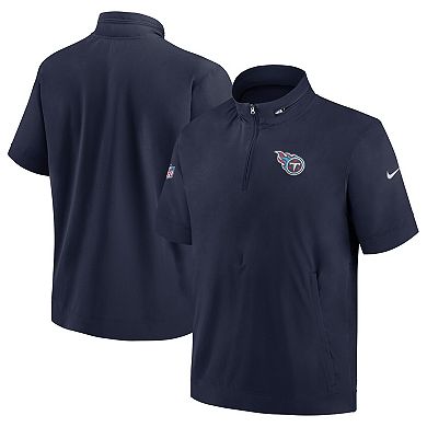 Men's Nike  Navy Tennessee Titans Sideline Coach Short Sleeve Hoodie Quarter-Zip Jacket