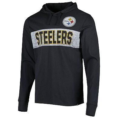 Men's '47 Black Pittsburgh Steelers Field Franklin Hooded Long Sleeve T-Shirt