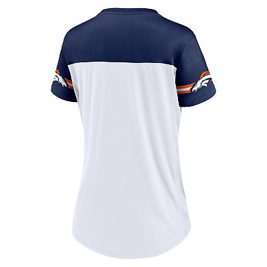 Women's Fanatics Branded White Denver Broncos Dueling Slant V-Neck Lace-Up T-Shirt