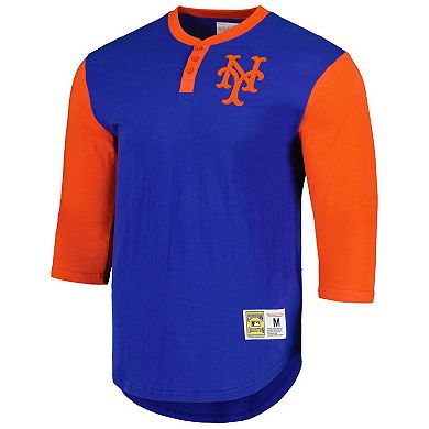 Men's Mitchell & Ness Royal New York Mets Cooperstown Collection Legendary Slub Henley 3/4-Sleeve T-Shirt