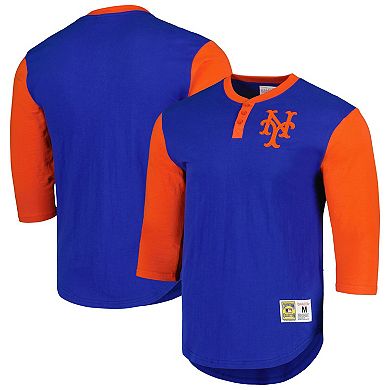 Men's Mitchell & Ness Royal New York Mets Cooperstown Collection Legendary Slub Henley 3/4-Sleeve T-Shirt