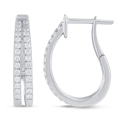 Sterling Silver 1/2 Carat T.W. Diamond Double Row Hoop Earrings