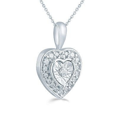 Sterling Silver 1/8 Carat T.W. Diamond Heart Pendant Necklace